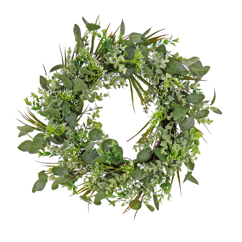 Couronne artificielle de 22 pouces avec feuilles d'eucalyptus, tiges vertes fluides