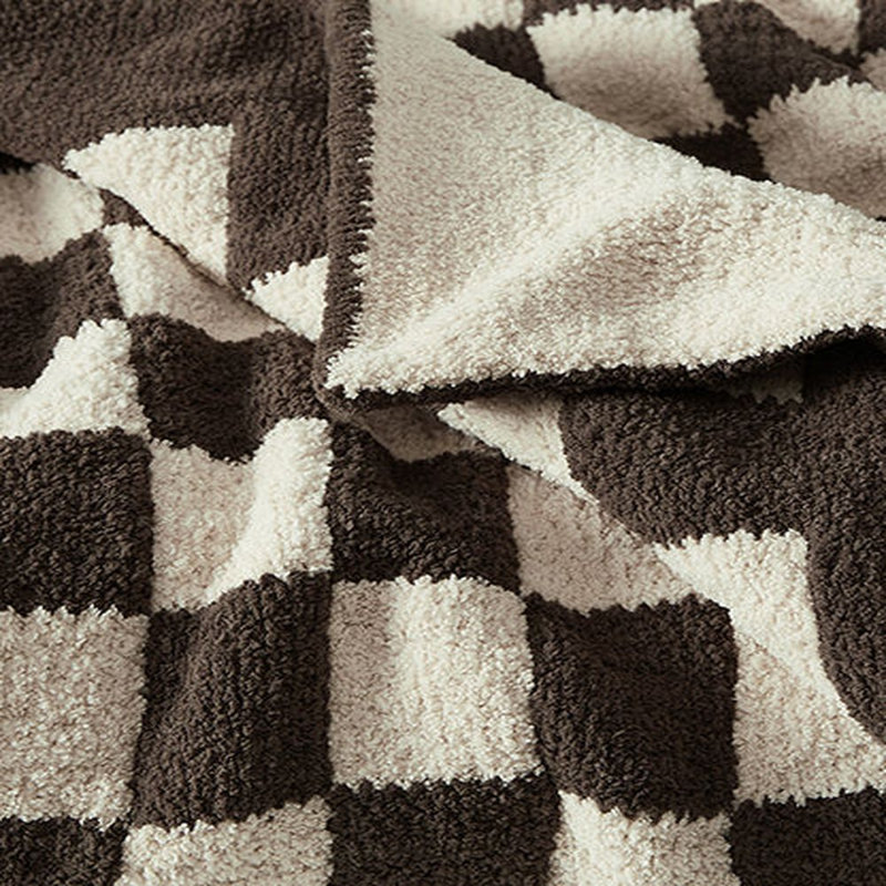 Checkerboard Knitted Throw Blanket, Mocha/Sahara Tan Checkered