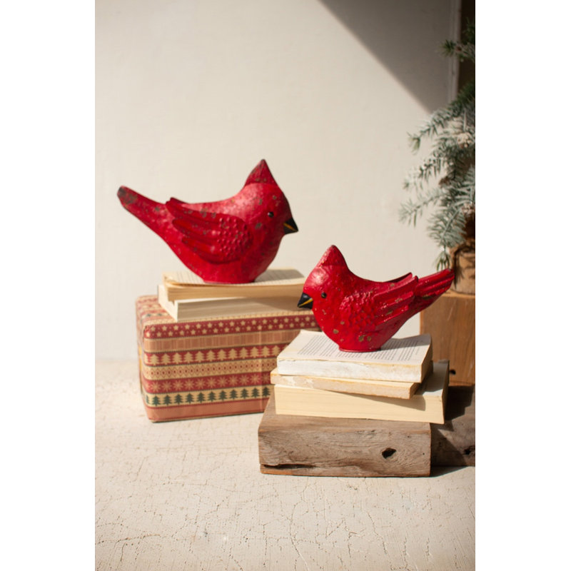  Ensemble de deux cardinaux de Noël en métal peint - décor de Noël rustique