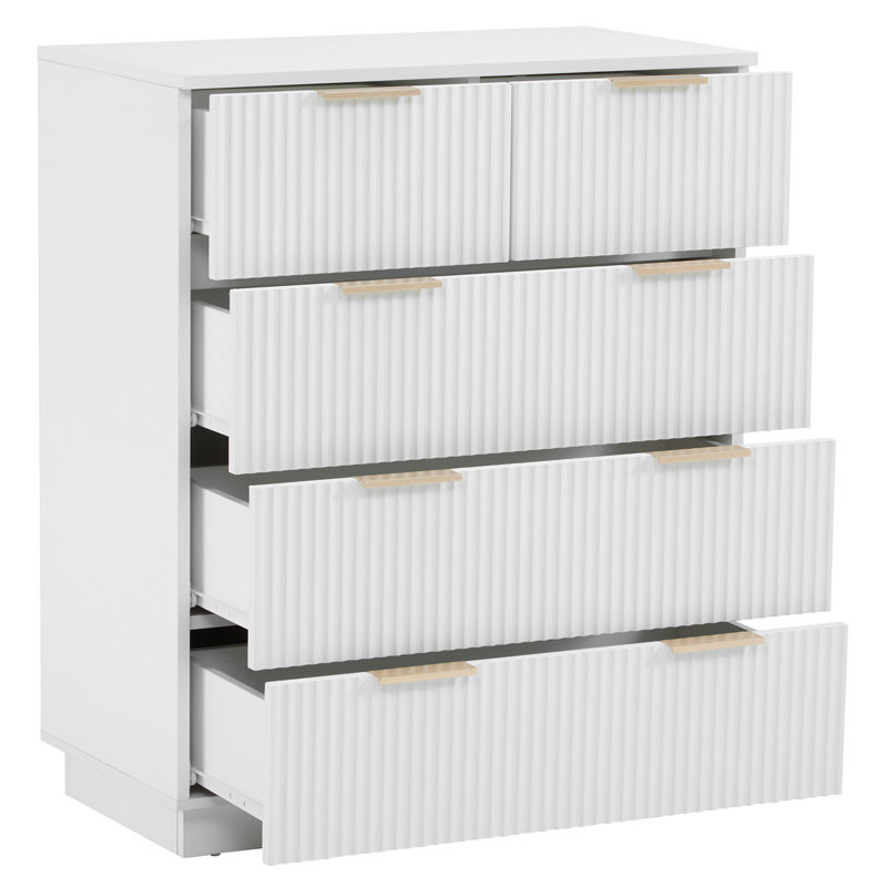Commode 5 tiroirs pour chambre à coucher, Blanc