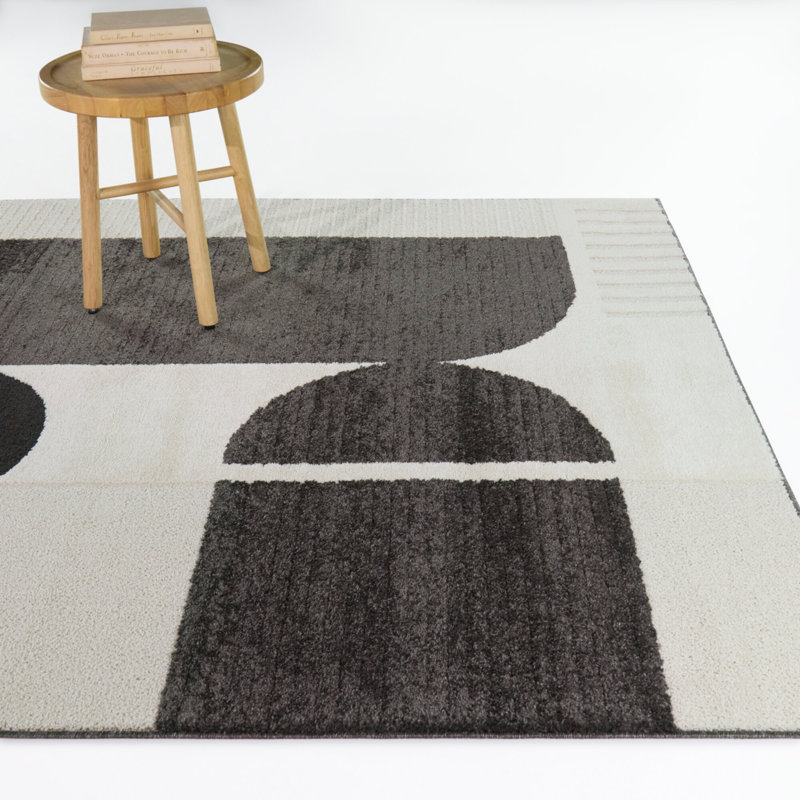Ortman Cream/Black Modern Art Deco Area Rug, 5'3" x 7'