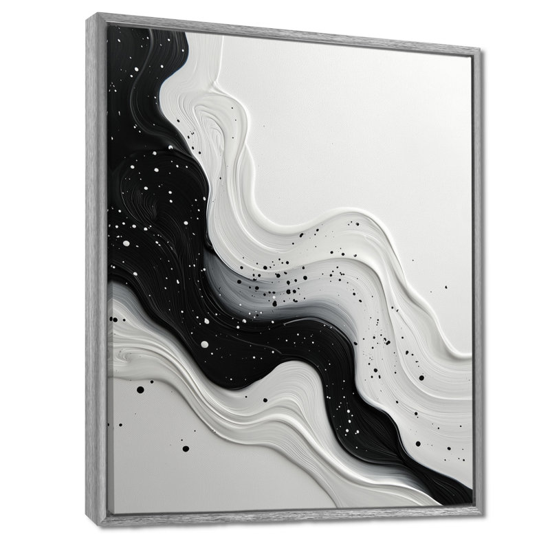 «Cilegon Black White Wave Rhythmic River II», reproduction d'art sur toile, H 32 po x l 24 po, Impression encadrée flottante