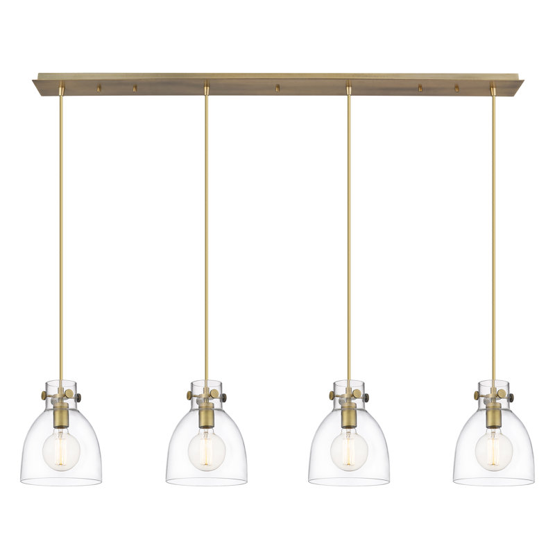 Luminaire suspendu en forme de cloche à 4 lumières Amrith, Laiton brossé, Transparent