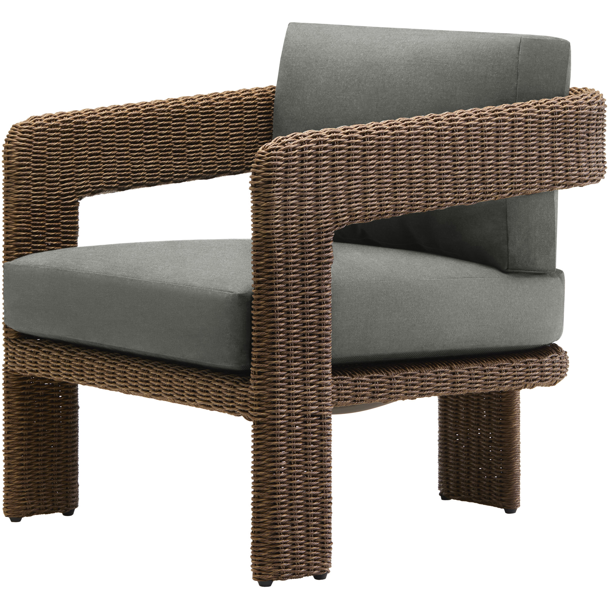 Amber Outdoor Wicker Patio Club Chairs with Sunbrella Cushions (Set of 2), Canvas Charcoal