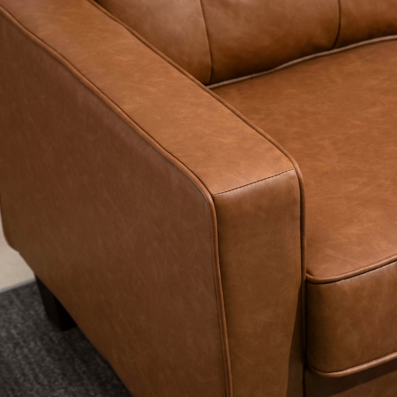 Causeuse en cuir de polyuréthane de 51 po de largeur, canapé confortable à 2 places avec structure robuste et surface facile à nettoyer, brun