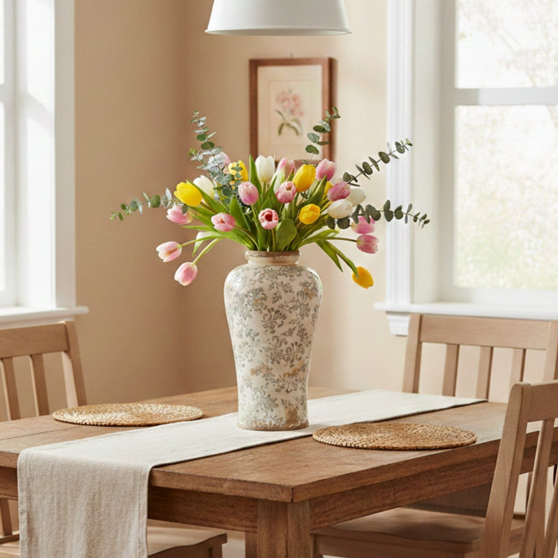 Tuscan Ceramic Floral Scroll Urn Vase