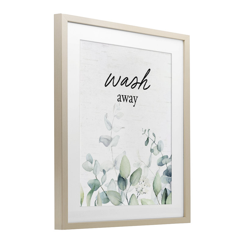 «Wash Away Eucalyptus», reproduction sous verre encadrée, lettrée et doublée, H 21 po x l 17 po, Cadre de récolte en pin