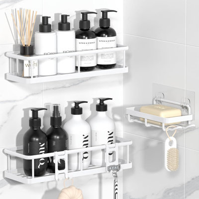 Shower Caddy Adhesive, Rustproof Shower Organizer with Soap Holder, Large Capacity Shower Shelves for Inside Shower, No Drilling Bathroom Organizers and Storage for Home Decor，3 Pack