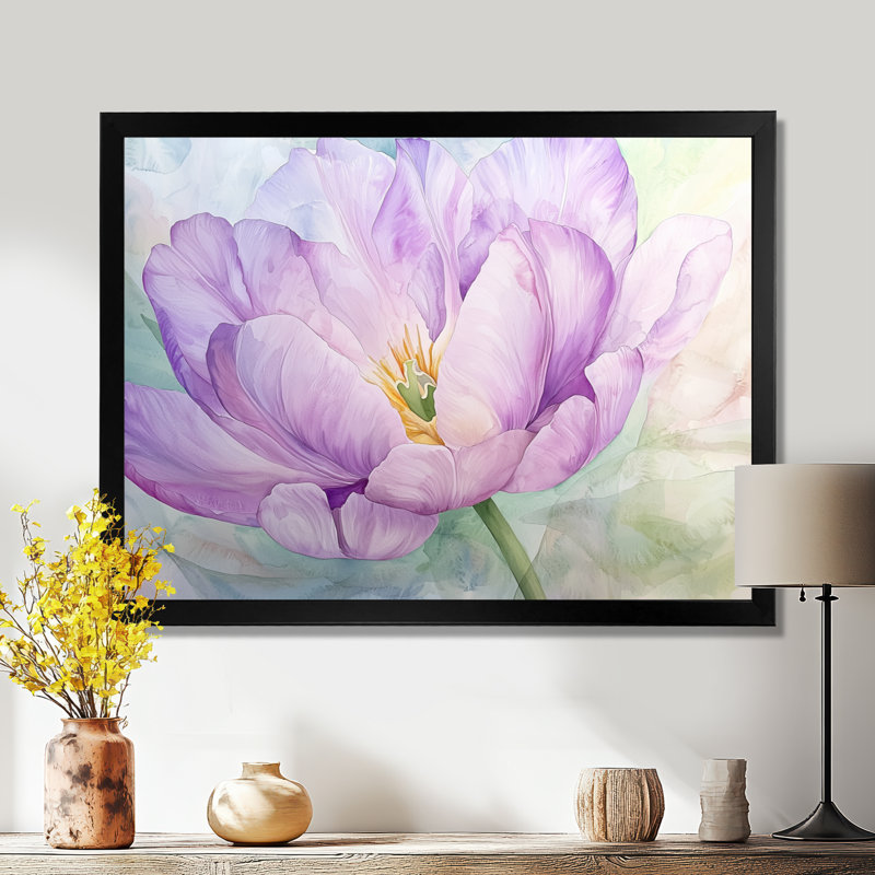 Fleur d'été de tulipe mauve II, Reproduction encadrée d'une seule photo sans pass, Noir, H 12 po x l 20 po