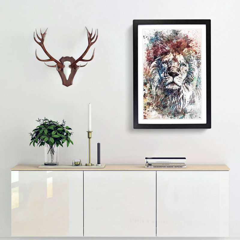 Lion Abstract Art - Picture Frame Graphic Art Print on MDF, Black, 50cm H x 35cm W x 2cm D