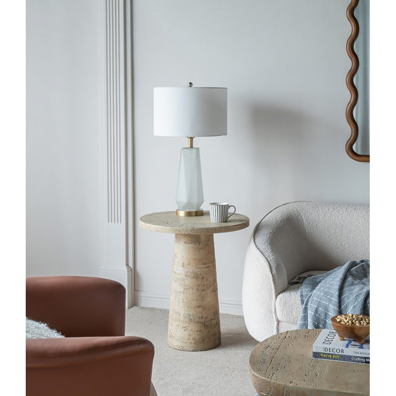 Table d'appoint ronde 22 pi x 22 po x 25,5 po en ciment crème avec base piédestal, Cream