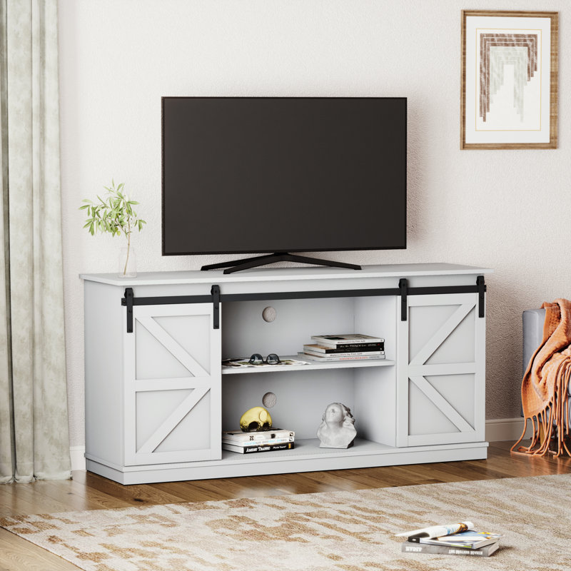 Youssouf 57.8" Wood Tv-Stand With Barn Doors For Tvs Up To 60", White Wood