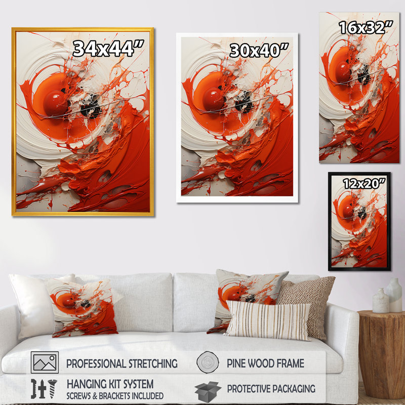 Red Spiral Chaos Unleashed - Abstract Collages, art mural, Cadre simple noir, H 32 po x l 24 po x P 1 po
