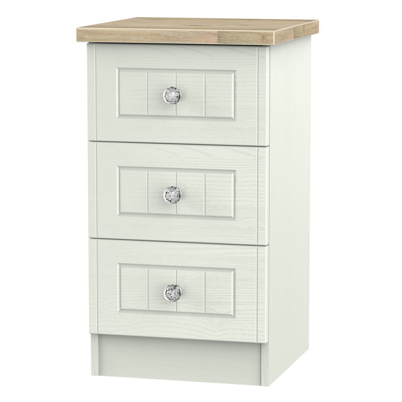 Fully Assembled Zenfield 3 Drawer Bedside Table, Kashmir Ash/Bordeaux Oak