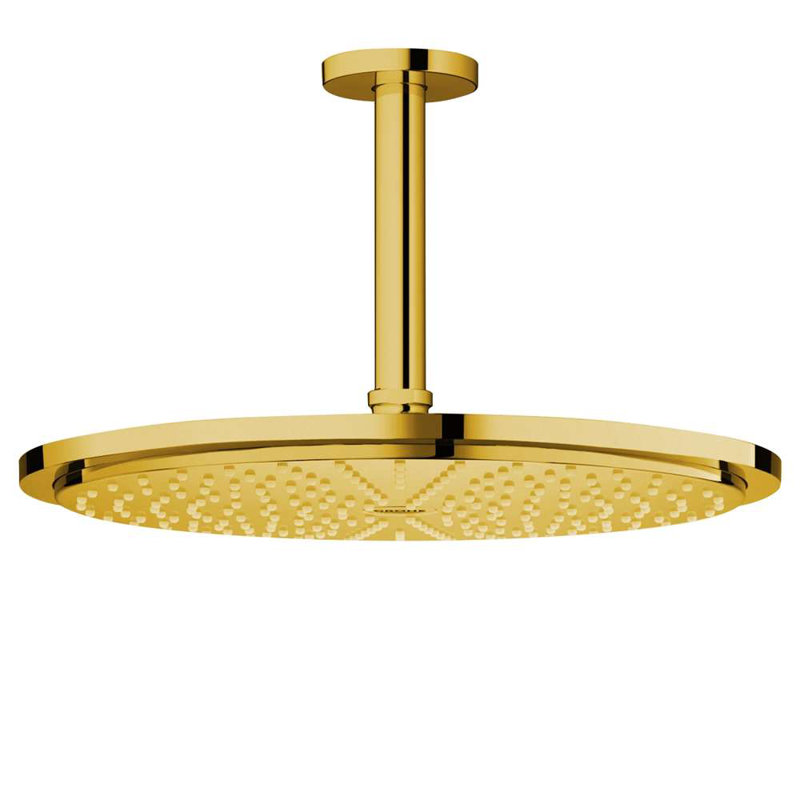Pomme de douche ronde à DEL plaquée or 12 po BathSelect - Conception auto-alimentée à changement de couleur