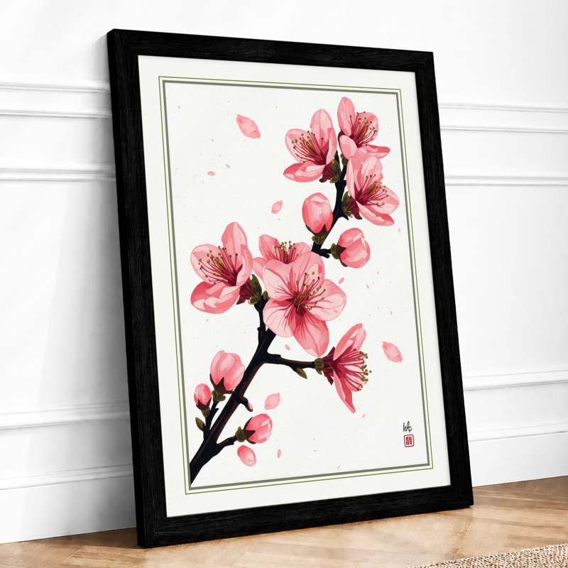 Moonlit Cherry Blossom Japandi - Framed Print, A4 - 29.7 x 21.0 cm, Black