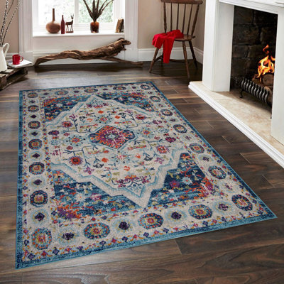 Adila Oriental Machine Woven Polypropylene Area Rug in Blue/Red/Yellow -  East Urban Home, F4F80E0F7EA746CFA9CB89A7CF959045