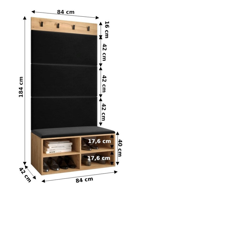 Jauli Hall Tree 84cm Wide with Bench and Shoe Storage, Oak/Mint