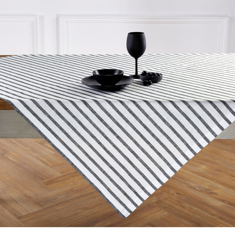 Madison Stripe - 100% Pure Linen Table Throw, Black/White