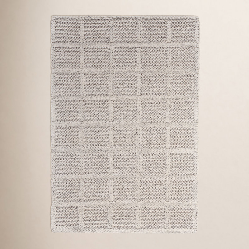 Tapis ivoire en laine crocheté à la main Orion, Rectangle 3 pi 6 po x 5 pi 6 po