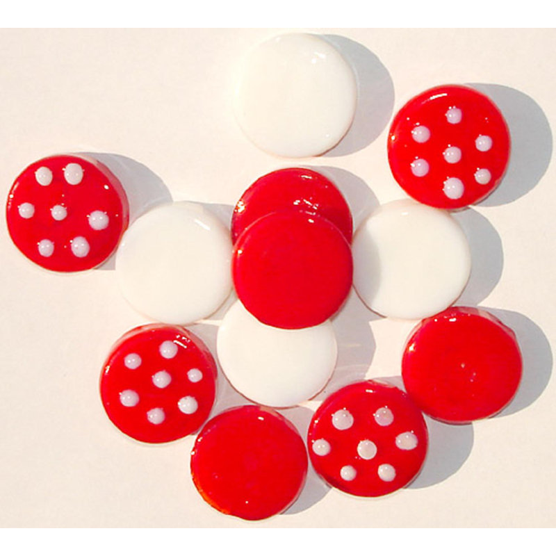 Ensemble de 72 galets décoratifs en verre confettis rouge et blanc Club