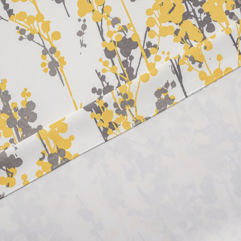 Rideau simple occultant et thermique à motif floral Abdouallah, Jaune doré / gris, L 25 po x L 47 po