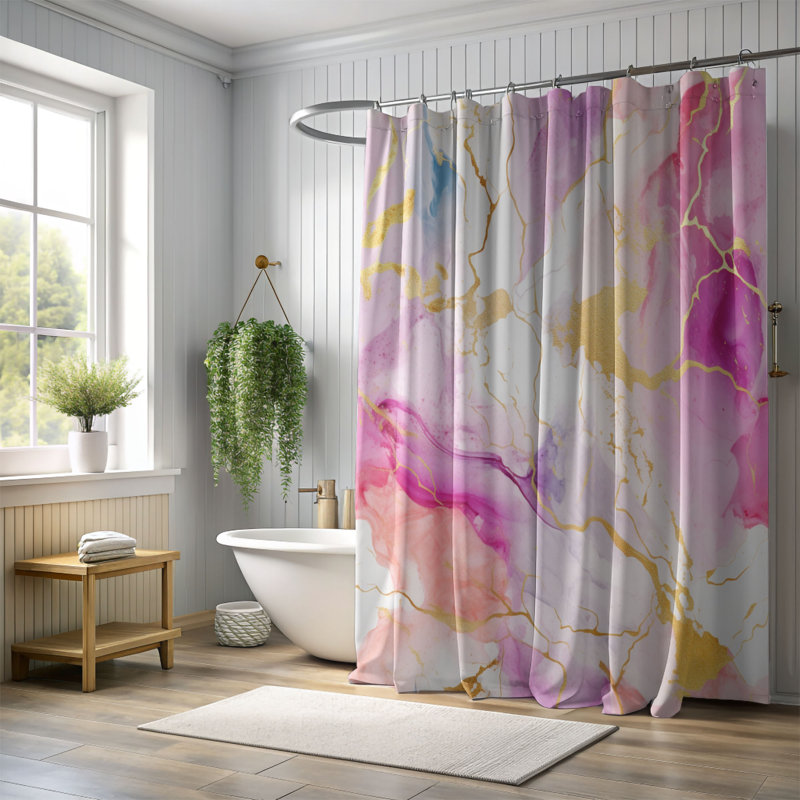 Rideau de douche standard 1 pièce Shimmering Marble, H 74 po x l 71 po