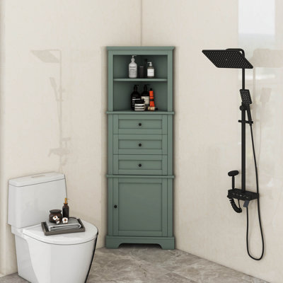 Storage Corner Cabinet With 3 Drawers And Door, Adjustable Shelf