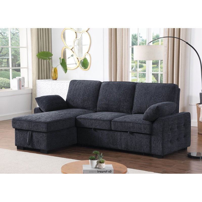 Canapé-lit modulaire réversible en tissu chenille gris anthracite Marcello, Gris anthracite