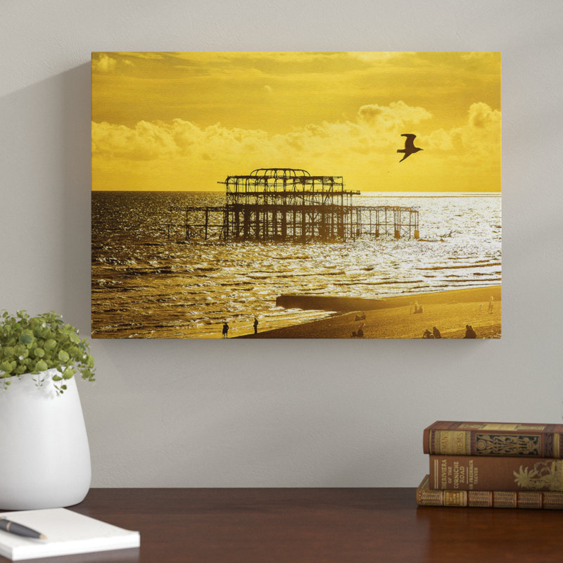 West Pier Beach Seascape Sunset Photographic - Wrapped Canvas - Framed Print, 50cm H x 76cm W