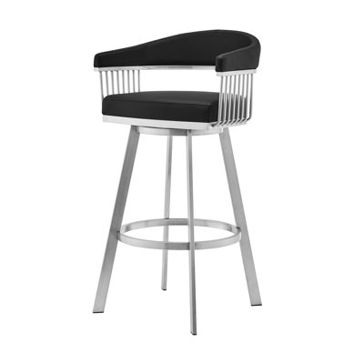 26" Mod Faux Leather Brushed Silver Finish Swivel Bar Stool