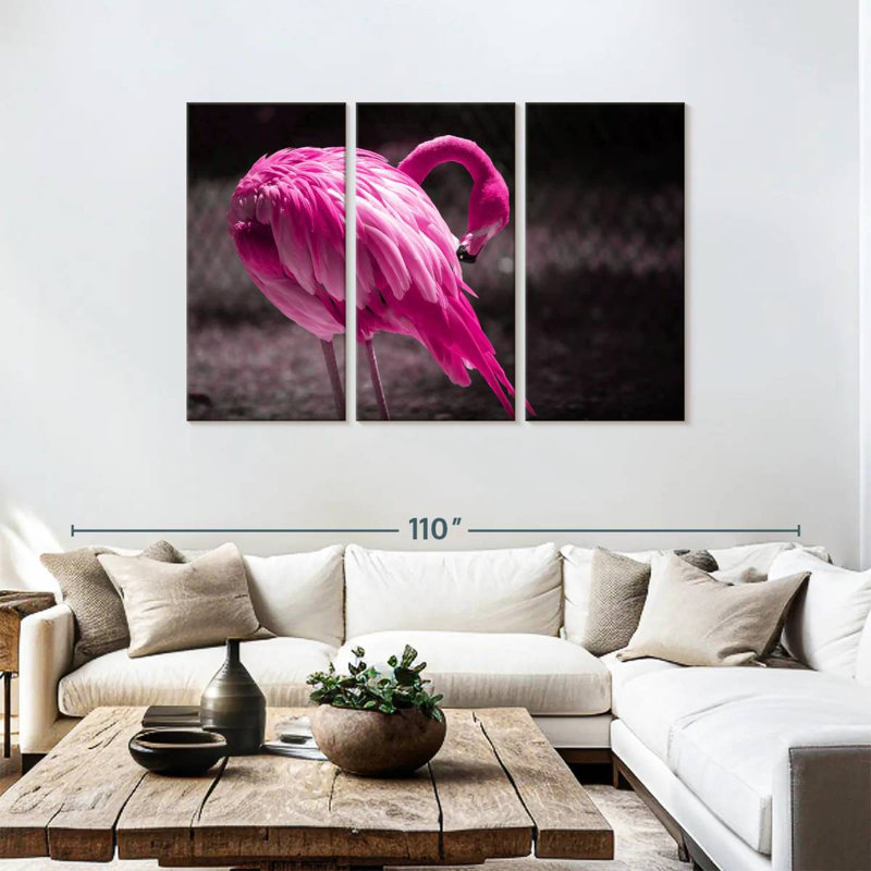 Magnifique flamant rose, H 48 po x l 74 po