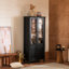Vitrine 74,14 po H Mid-Century avec portes doubles en verre trempé, tablettes réglables, poignées en métal et charnières amortissantes pour rangement