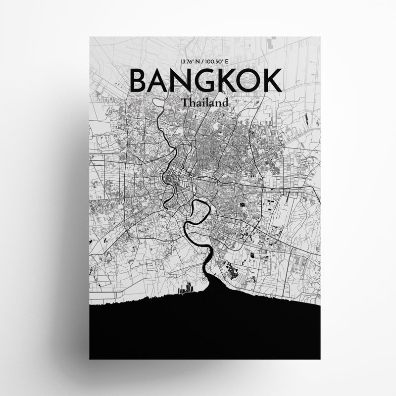 Bangkok City Map In Ink - No Frame Print, 27.6cm H x 19.7cm W x 0.05cm D