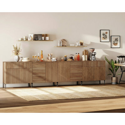 Aadham 126" Modern Reeded 8-Door Sideboard With Drawers, 4-In-1 Wooden Credenza Storage Cabinet For Kitchen, Dining Room