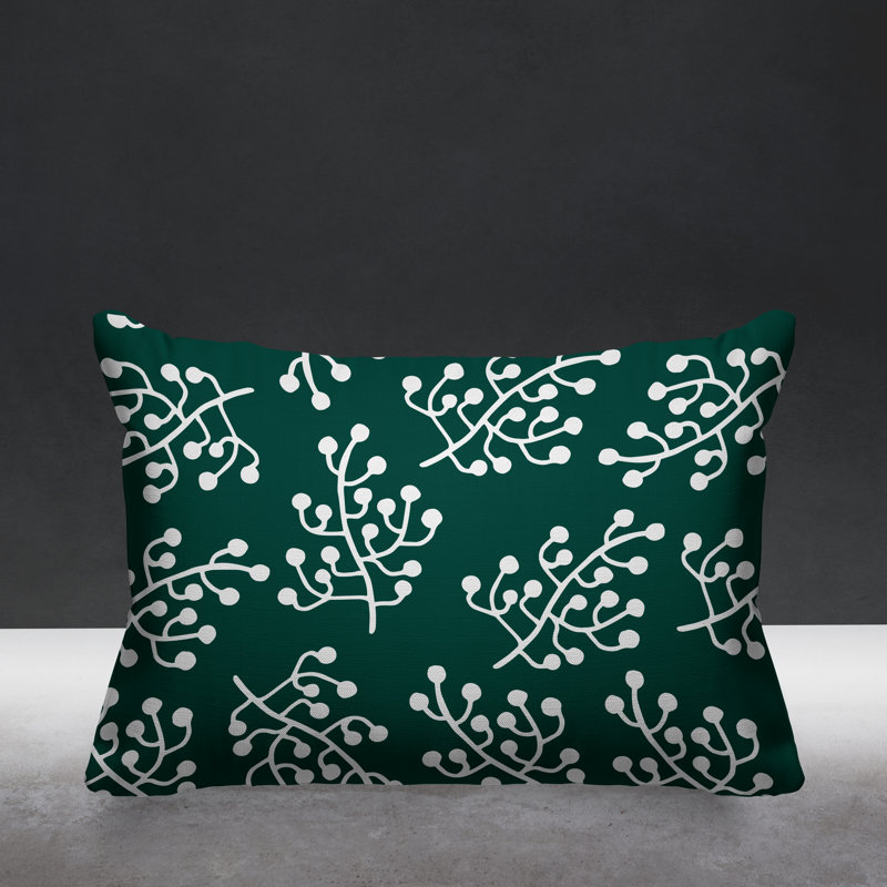 Coussin intérieur / extérieur Charis Wild Flower, 14 po x 20 po, Émeraude, Rectangulaire