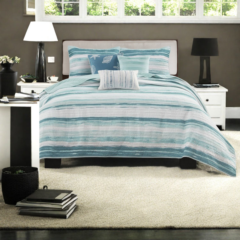 Ensembles de literie matelassés en coton turquoise, style côtier moderne pour la maison