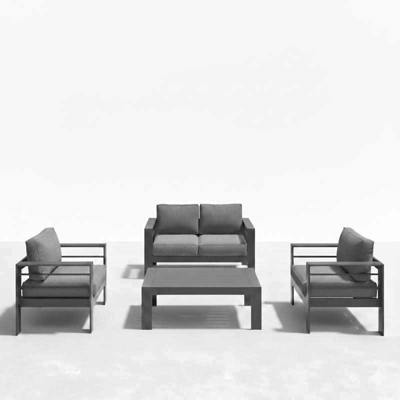 Ensemble de conversation de patio moderne en aluminium 4 pièces