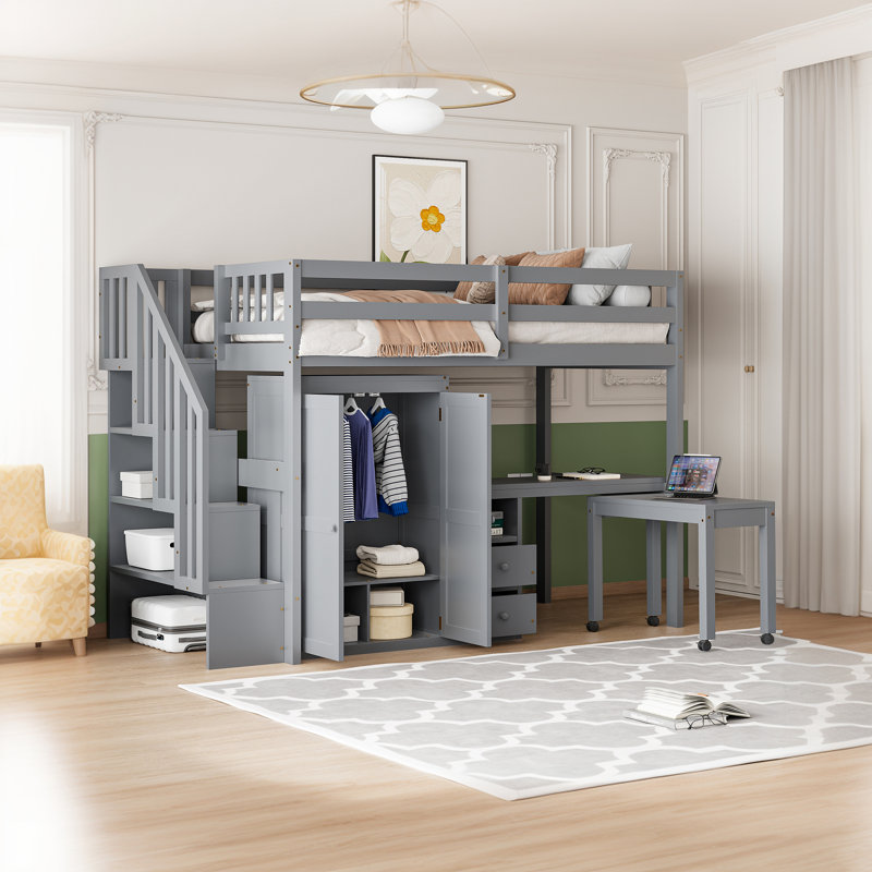 Lit plateforme en bois, Lit simple, Gris