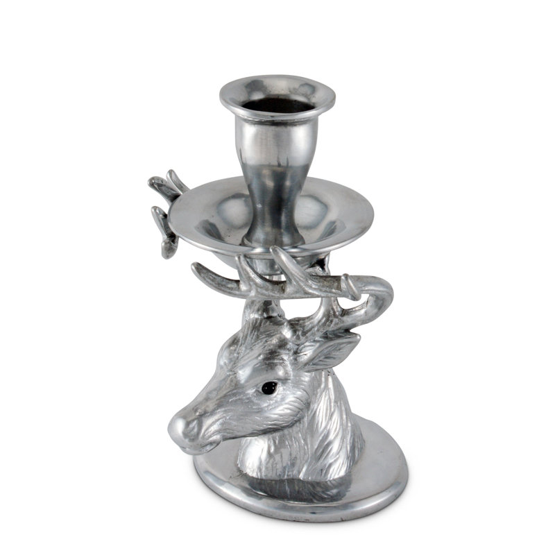 Elk Head Silver Aluminum Tabletop Candlestick