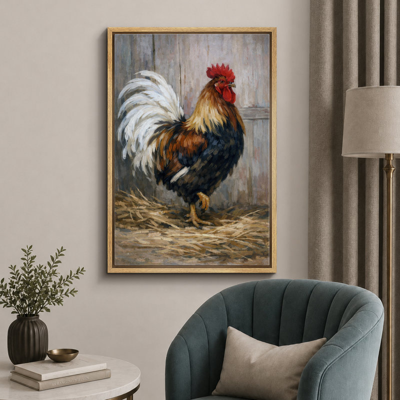 «Rustic Farm Rooster Portrait», art de cuisine, impression sur toile encadrée, H 24 po x l 16 po x P 1,5 po, Cadre naturel