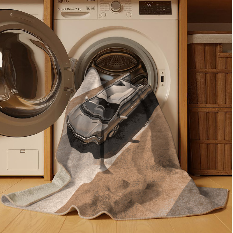Tapis lavable à la machine de style famille de fourgonnettes moderne gris Kendari, 7 x 10