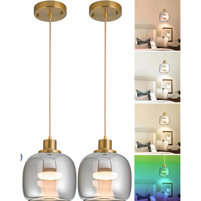 Rechargeable Battery Operated Glass Pendant Lights, RGB Colour Changing With Remote, 50-Hour Battery Life, No Wiring Required
