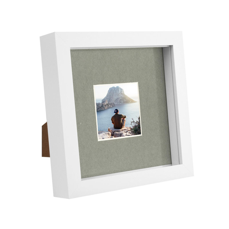 Nicola Spring - 6" x 6" White 3D Box Photo Frame - 2" x 2" Mount - Grey