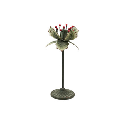 Holly Leaf Painted Iron Taper Holder