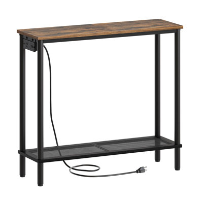 Console rustique - prise de courant, rangement à deux niveaux, structure en métal robuste, assemblage facile, idéal pour les couloirs et les salons