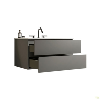36" Wall Mount  Bathroom Vanity With Ceramic Sink With Three Faucet Holes, Large Storage Floating Bathroom Vanity For Modern Bathroom, Pre-Assembled