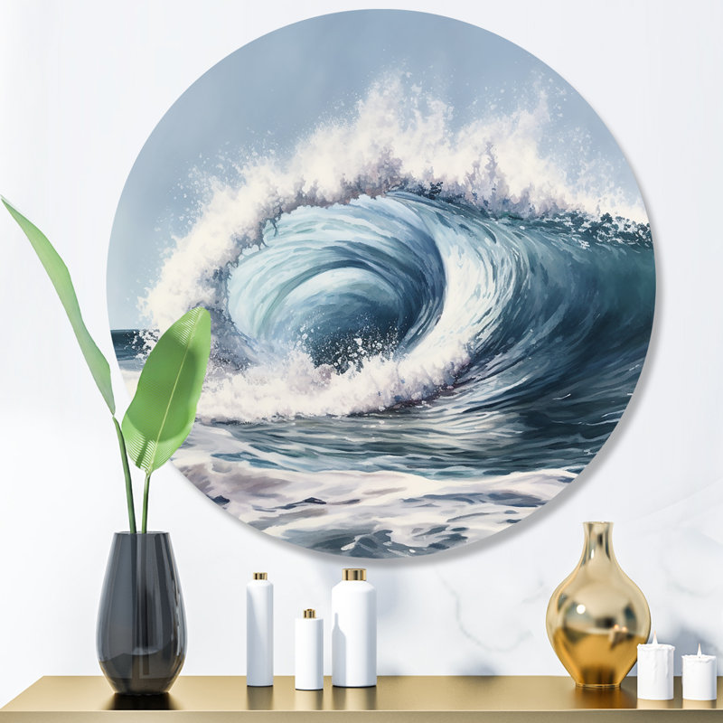 Mouvement océanique vague IV - plage moderne, art mural en métal rond, H 36 po x l 36 po x P 1 po