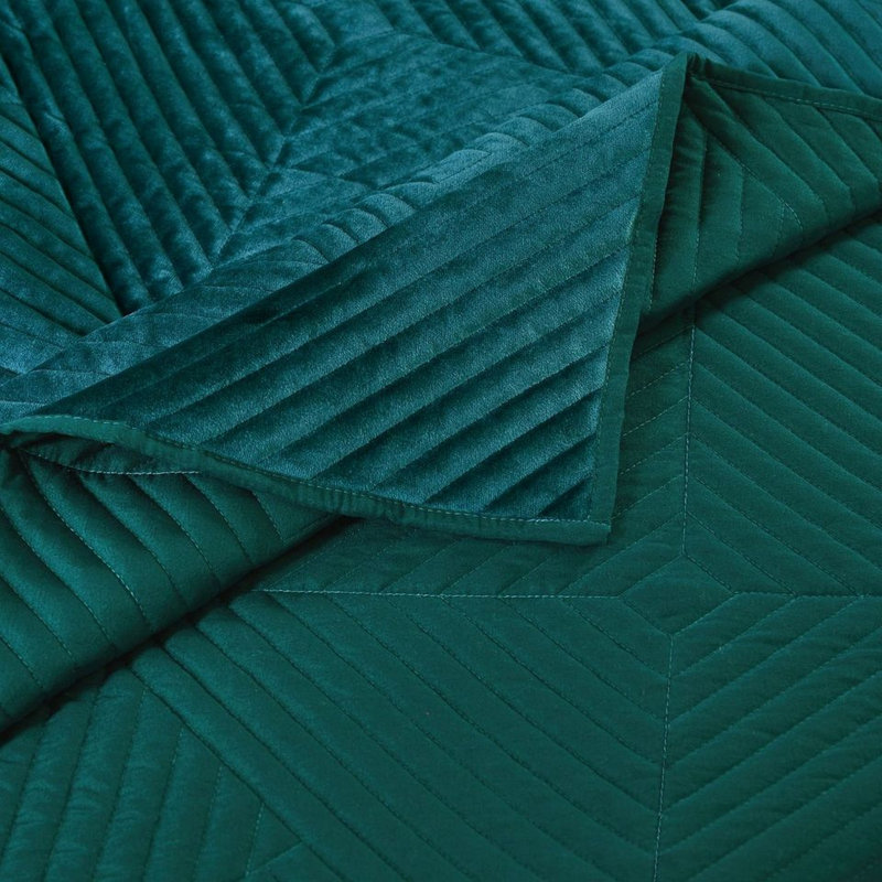 Bann Riviera Velvet Reversible Quilt Set, Teal Geometric Shapes, King Quilt + 2 King Shams
