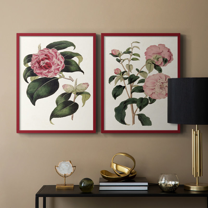 «Pink Floral Mix III» - reproduction encadrée de qualité supérieure - prête à être accrochée - aucun clou requis - aucun clou requis